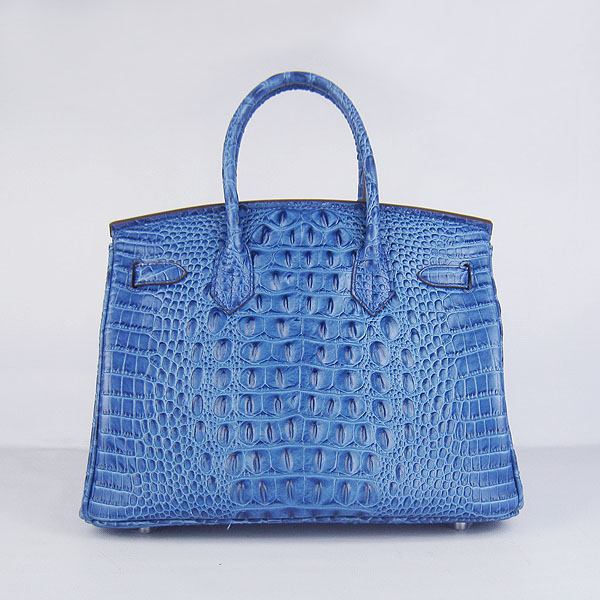 Replica Hermes Birkin 30CM Crocodile Head Veins Bag Dark Blue 6088 On Sale